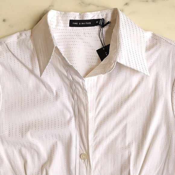 NWT. The Limited Cotton Rayon Spandex Dress Shirt w/gold stripes & waist design. - Picture 4 of 6